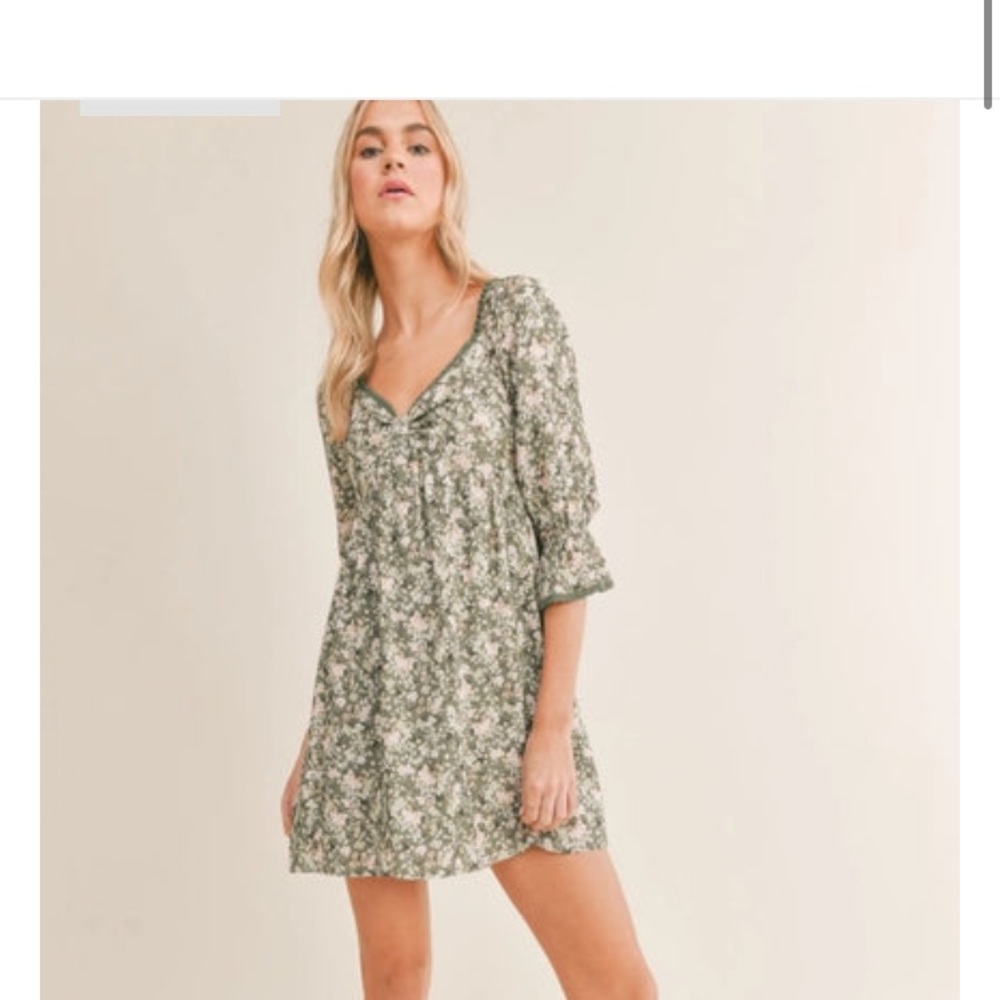 Sweet Escape Olive Floral Print Mini Dress
